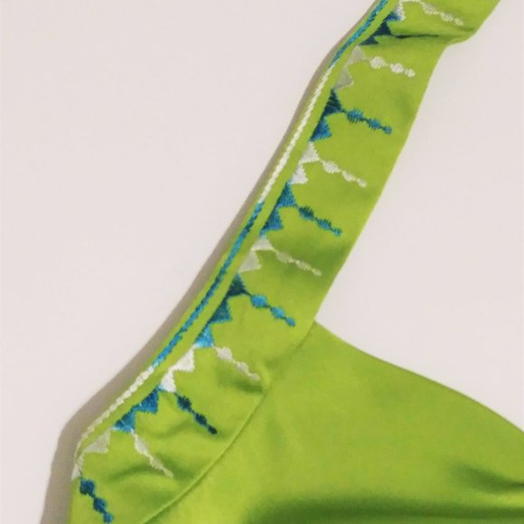 Bandolino Lime Green Embroidered Floral Halter Top - Picture 4 of 6